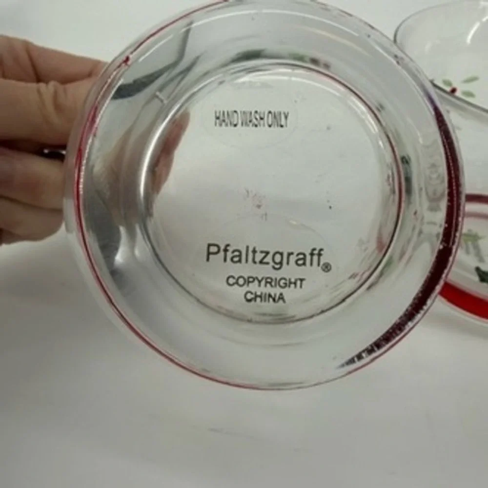 Pfaltzgraff Winterberry Glass Votive Candle Holders Set of 3 Red Footed‎ Holly